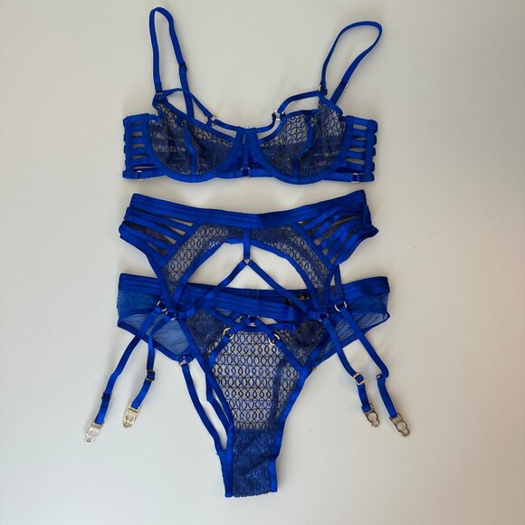 Honey Birdette Doolie Blue Bra, Suspender, Panty SET - Picture 1 of 5